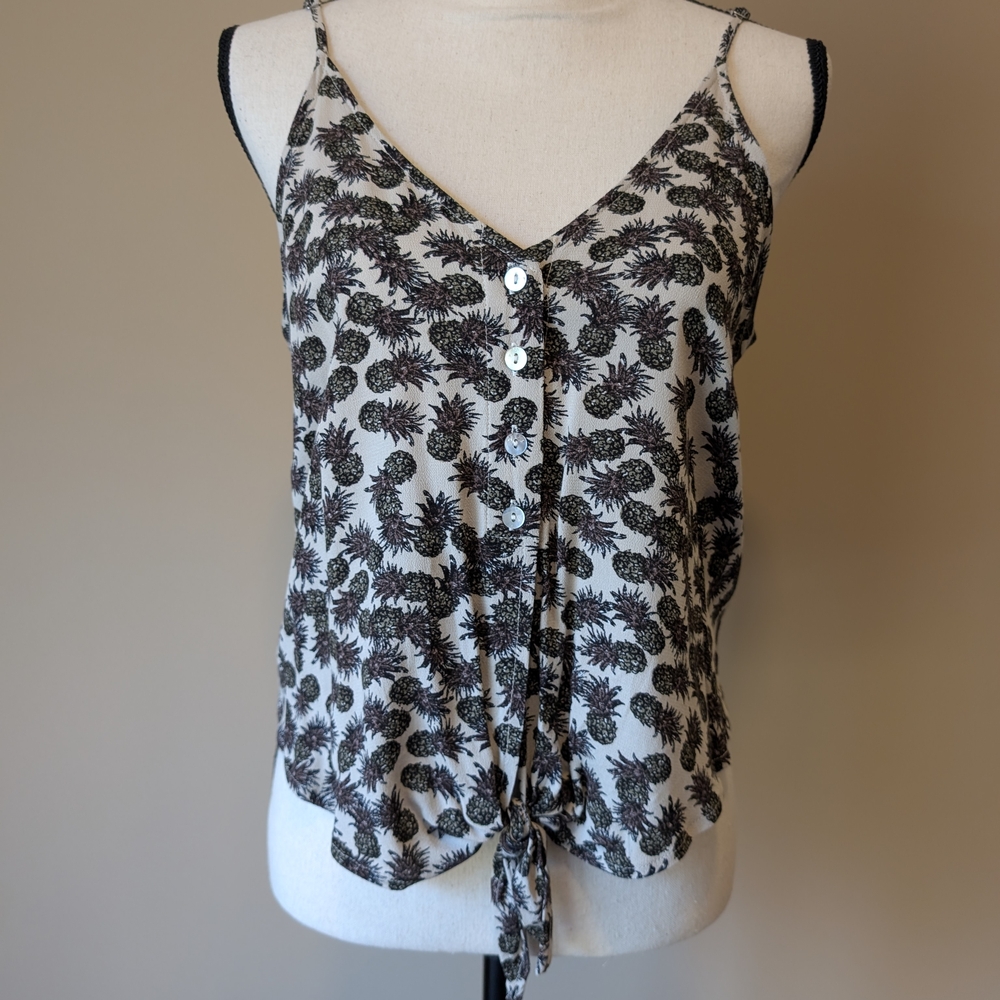 Pineapple Print Button-Down Tank Top
